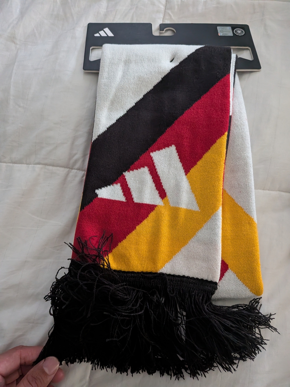 adidas Germany Colorblock Logo Scarf in White, Black, Red & Yellow
